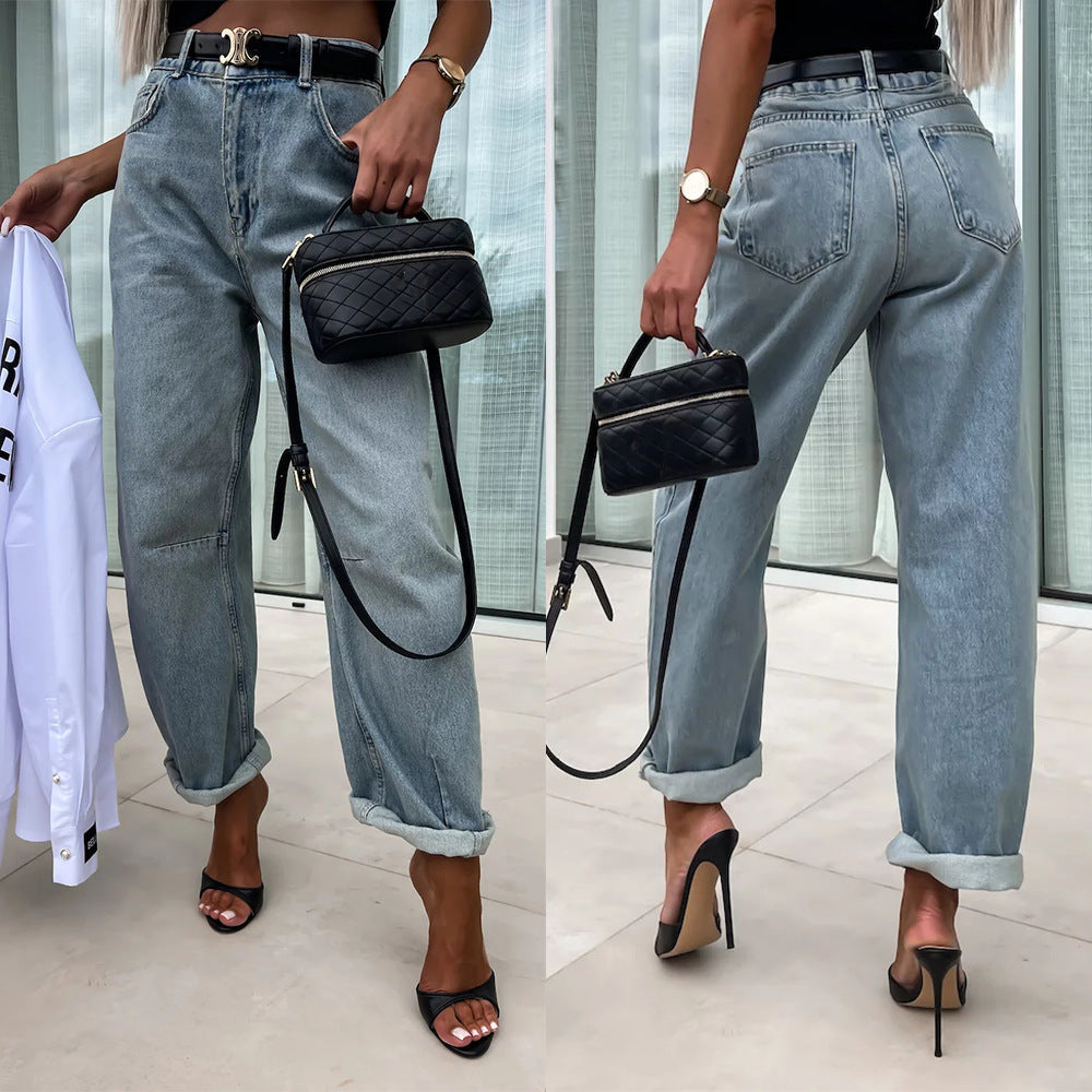 Jeans Largos Casual Estilo Street Hipster para Mulher