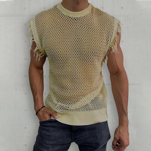 Colete de Malha de Verão com Decote Redondo Sem Mangas (Tank-Top) Homem