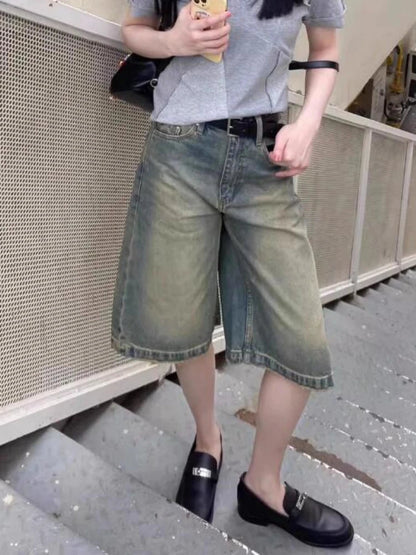Calções de Ganga Mulher Cintura Alta Streetwear Chic S-4XL