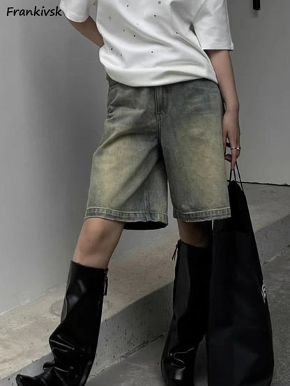 Calções de Ganga Mulher Cintura Alta Streetwear Chic S-4XL