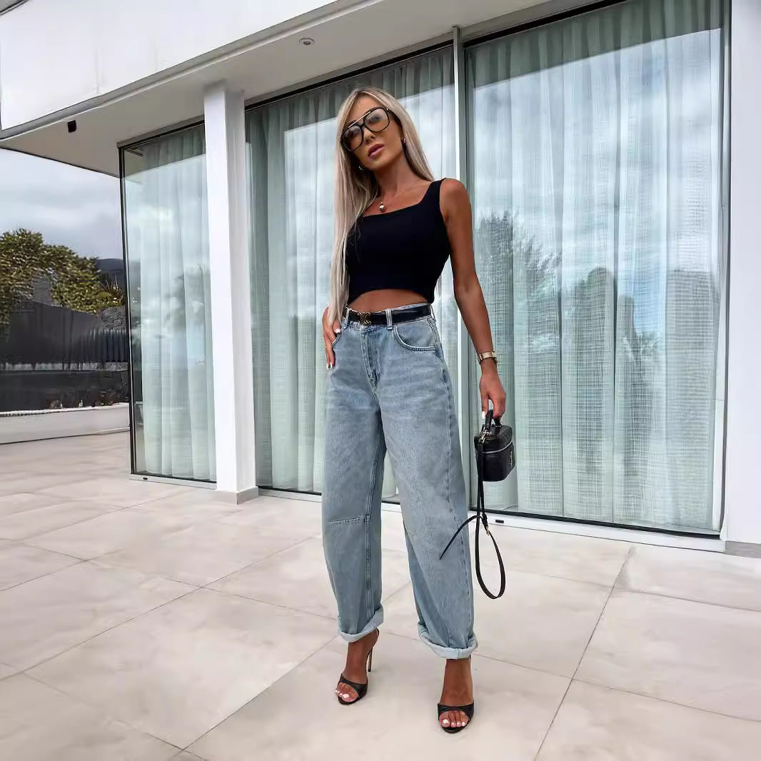 Jeans Largos Casual Estilo Street Hipster para Mulher