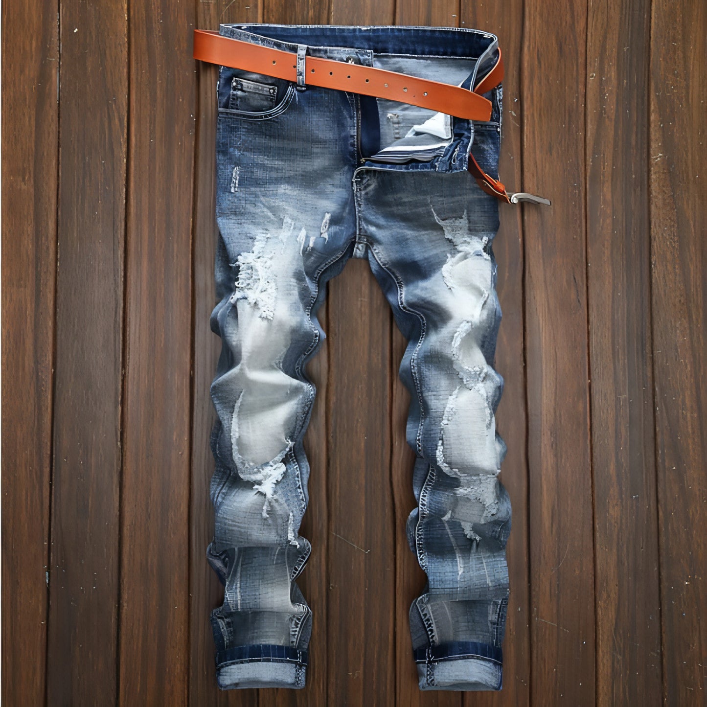 Jeans Rasgados de Cor Clara para Homem – Corte Slim Desgastado