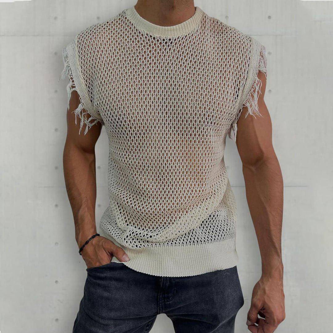 Colete de Malha de Verão com Decote Redondo Sem Mangas (Tank-Top) Homem