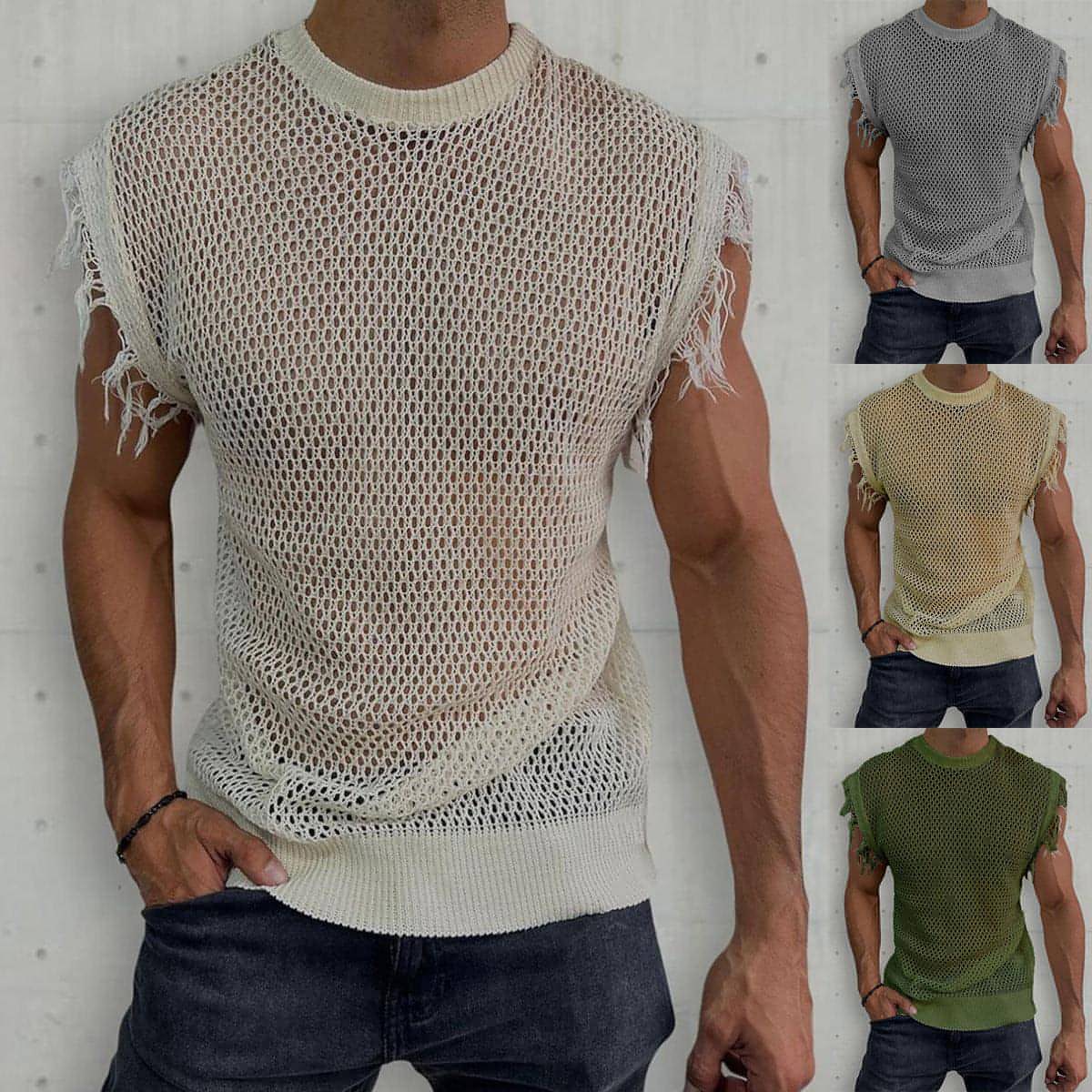 Colete de Malha de Verão com Decote Redondo Sem Mangas (Tank-Top) Homem
