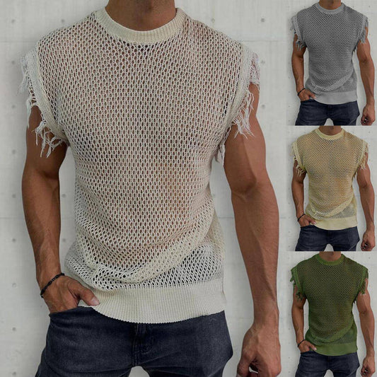 Colete de Malha de Verão com Decote Redondo Sem Mangas (Tank-Top) Homem