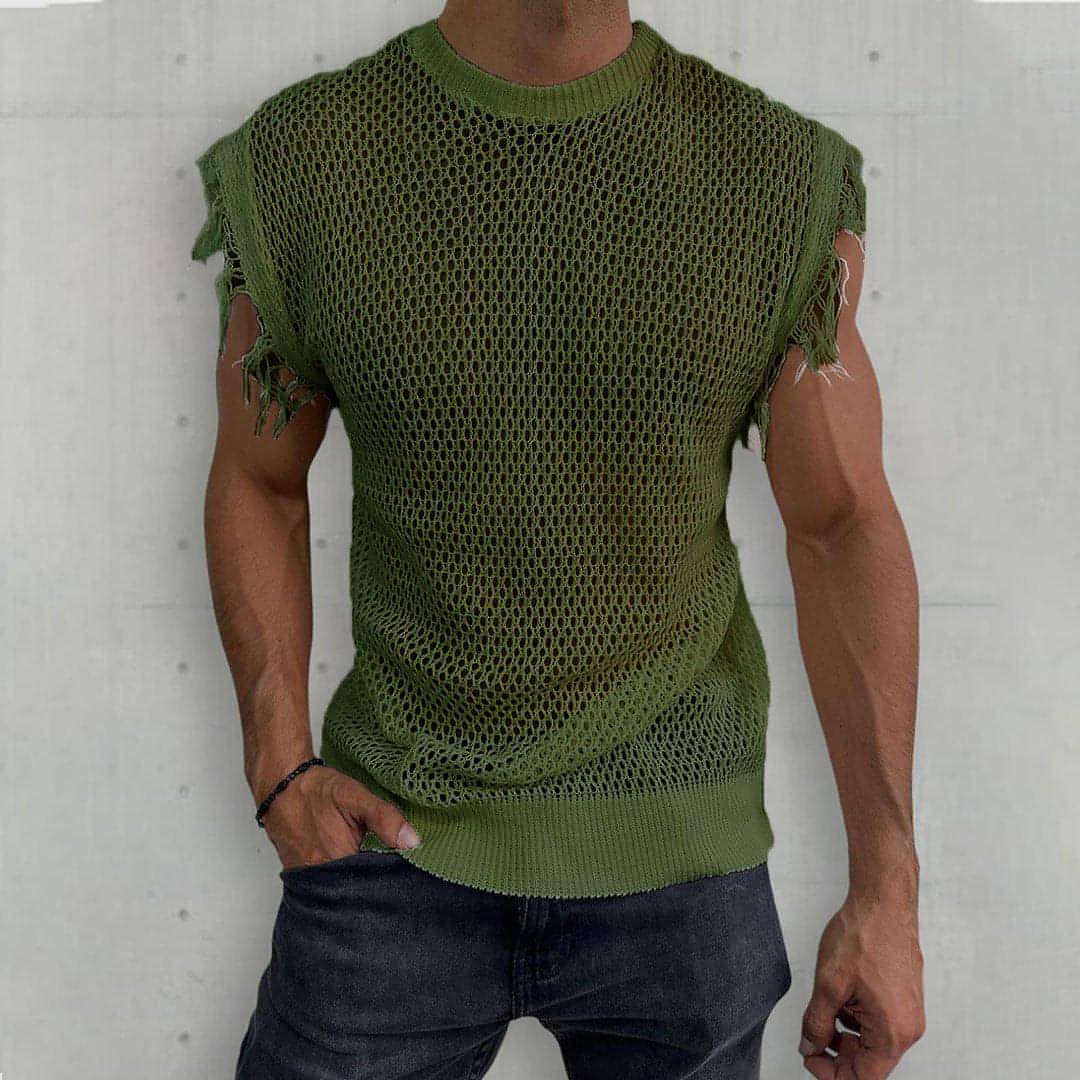 Colete de Malha de Verão com Decote Redondo Sem Mangas (Tank-Top) Homem