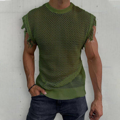 Colete de Malha de Verão com Decote Redondo Sem Mangas (Tank-Top) Homem