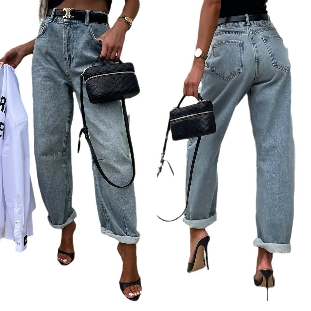 Jeans Largos Casual Estilo Street Hipster para Mulher
