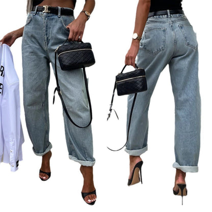 Jeans Largos Casual Estilo Street Hipster para Mulher